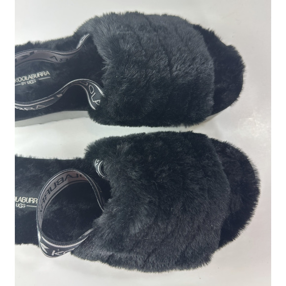 Koolaburra by UGG Fuzz'n II Black Cozy Slingback Ankle Strap Fleece Slippers 7 - Picture 6 of 12